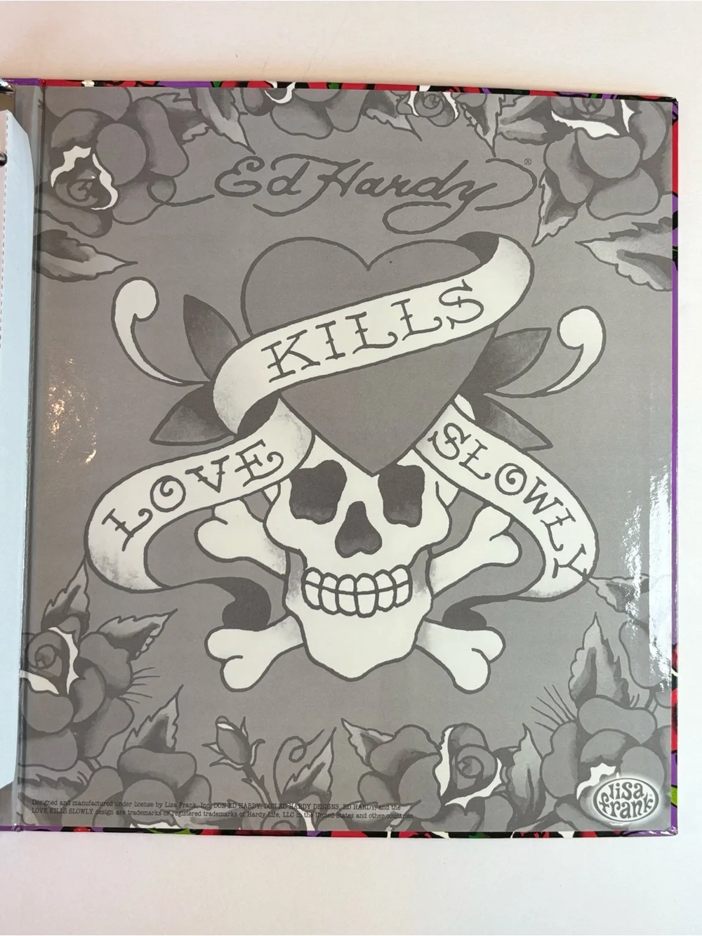 NEW Ed Hardy Love Kills Slowly Skull Heart Roses 1” Binder Y2K Lisa Frank